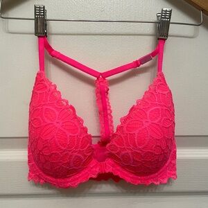 Victoria's Secret Hot Pink Floral Lace Bra